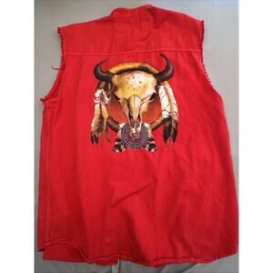 Biker Design Vest Mens Large Red Sleeveless Dreamcatcher Native Indian
